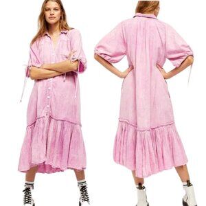 Free People Maya Shirt Dress - Size XL Pink Gauze Soft Flowy Boho Beach Spring
